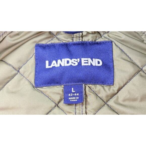 Lands End Women Primaloft Quilted Puffer Jacket Coat Corduroy Collar Blue Size L - Picture 6 of 10